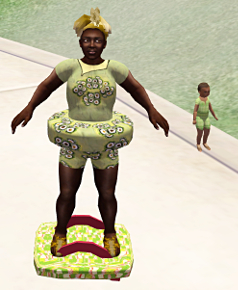 Iyoba and the One making a dress on Bearkat Island