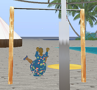 Iyoba tries the swing bar