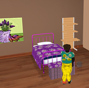 Shaka from the back hiding her radio under her bed. This is the only picture
I have of her space fully decorated