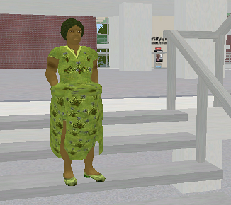 Iyoba on the stairs inside the Idaho Commmons