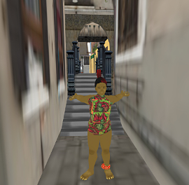 Iyoba stretches in one of several alleyways