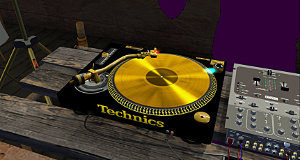 A golden record revolves on a retro turntable