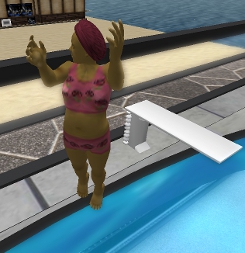 Iyoba jumps in the water
