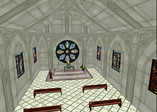 The realistic inside of a Catholic church at Belleville Sur Mer