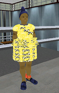 Iyoba models a new dress on Black Bear Island