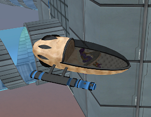 Iyoba rides her shuttle from the surface to the pods in the sky.