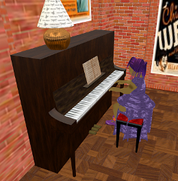 Iyoba plays this scripted upright piano