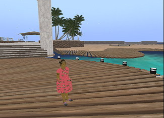 Iyoba stands on an elegant board walk on LeQaa Al3rb
