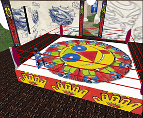 Iyoba gets ready to duke it out in Studio Moya's Aztec/Maya boxing ring