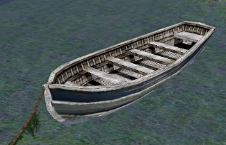 An empty, weathered rowboat on Leqaa Al3rb